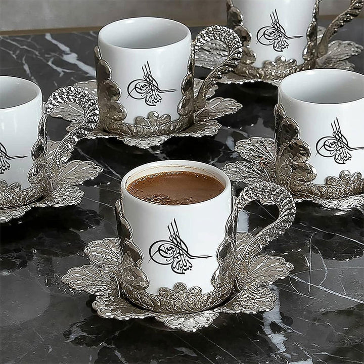 Handmade Authentic Arabic Espresso Cups with Saucers, 4 Oz