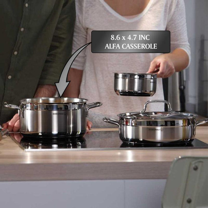 Korkmaz Stainless Steel Casserole, Cooking Pot with Lid