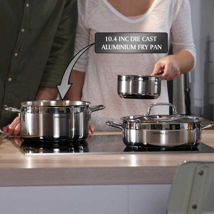 Korkmaz Stainless Steel Casserole, Cooking Pot with Lid