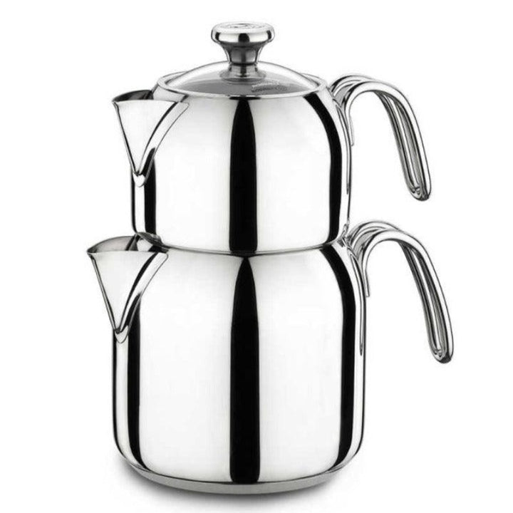 Korkmaz Alia Turkish Teapot Set for Stovetop, Stainless Steel Double Tea Maker