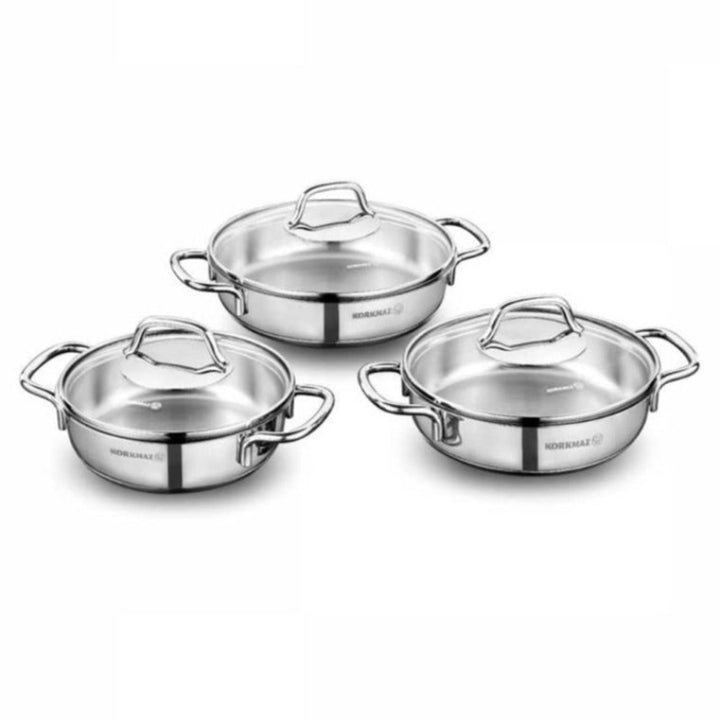 Korkmaz Perla Stainless Steel Omelet Set with Lids, 6 Pcs