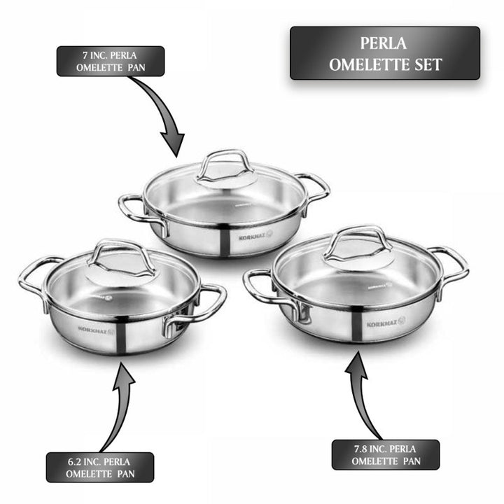 Korkmaz Perla Stainless Steel Omelet Set with Lids, 6 Pcs