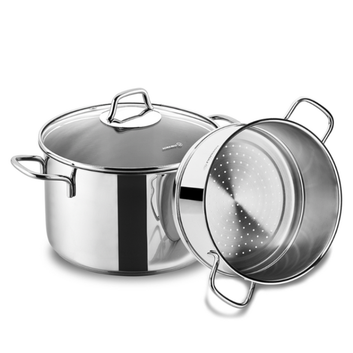 Korkmaz Perla Stainless Steel Steamer Cooking Pot, Glass Lid