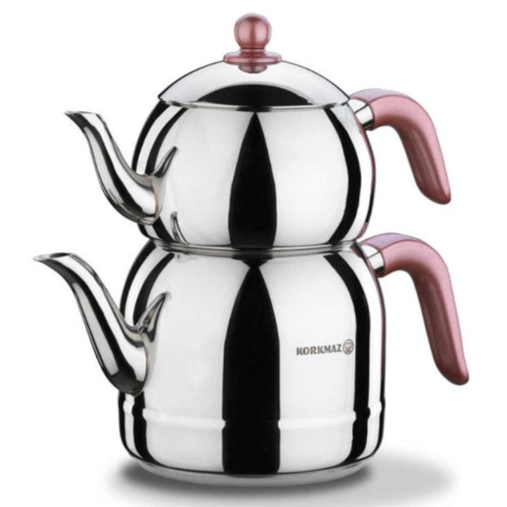 Korkmaz Retro Turkish Teapot Set, Stainless Steel Tea Maker