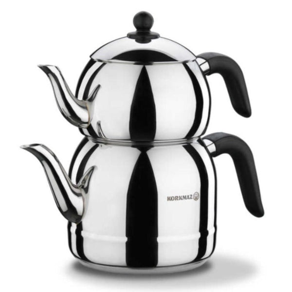 Korkmaz A194 Retro Stainless Steel Teapot Set, 1.16+2.64 qt