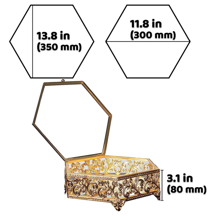 Handmade Hexagon Metal Display Cases with Lids, Vintage Jewelry Box