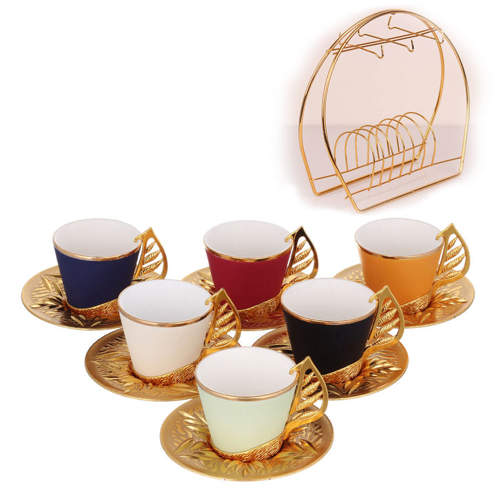 Colorful Coffee Cup Set of 6 with Stand, 19 Pcs, 4 Oz