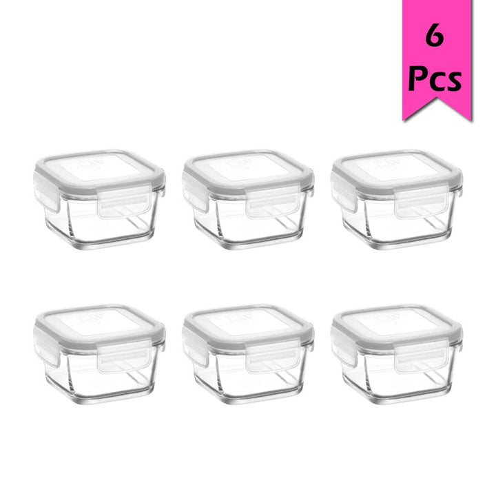 LAV Fresco Glass Food Container Set with Locked Lids, 6 Pcs