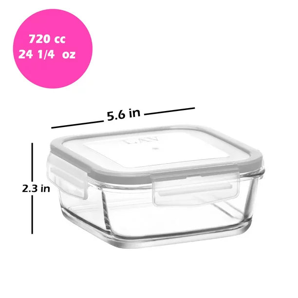 LAV Fresco Glass Food Container Set with Locked Lids, 6 Pcs