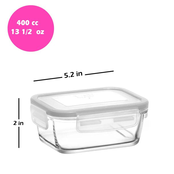 LAV Fresco Glass Food Container Set with Locked Lids, 6 Pcs