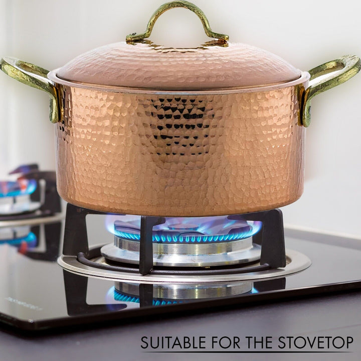 Handmade Pure Copper Casserole Pot with Lid, 10.2 in