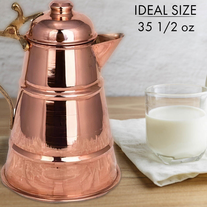 Handmade Copper Milk and Coffee Pot with a Lid, 35.5 Oz