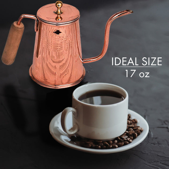 Handmade Copper Tea and Coffee Kettle with Lid, 17 fl oz