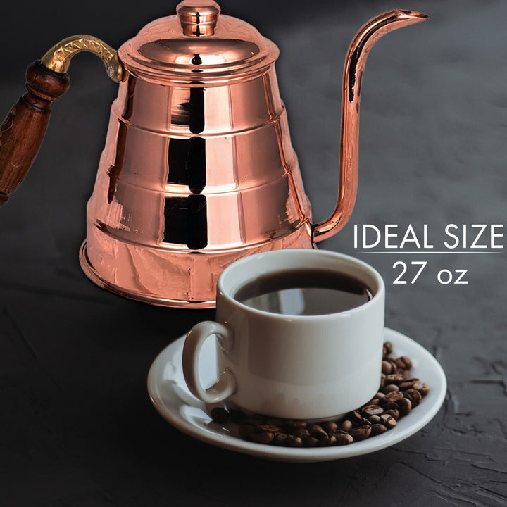 Handmade Copper Tea and Coffee Kettle with Lid, 27 fl oz