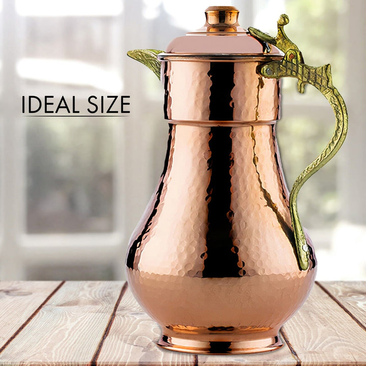 Handmade Hammered Copper Water Pitcher with Lid, 1 qt