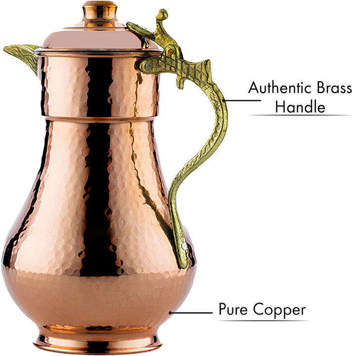 Handmade Hammered Copper Water Pitcher with Lid, 1 qt