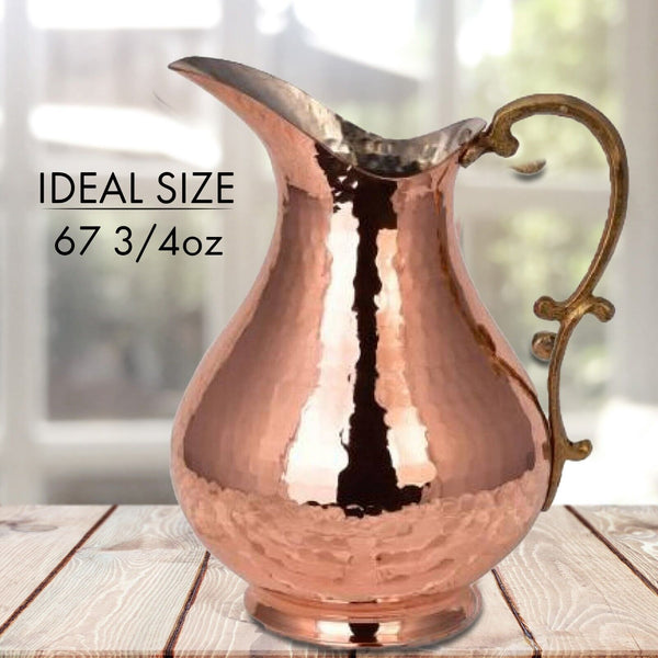 Handmade Copper Water Pitcher, Copper Drinking Vessels, 1 qt