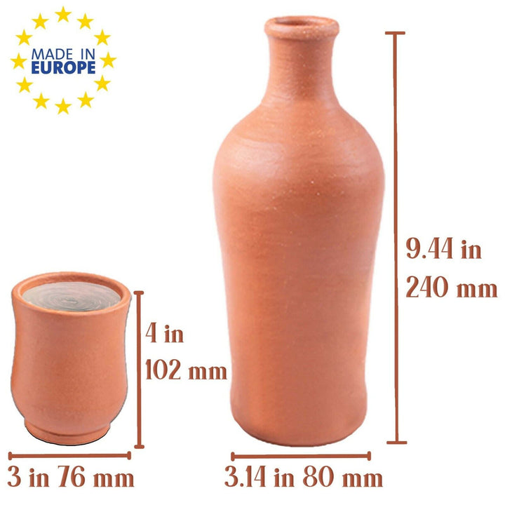 Unglazed Mud Jug with a Clay Cup, Terracotta Pitcher