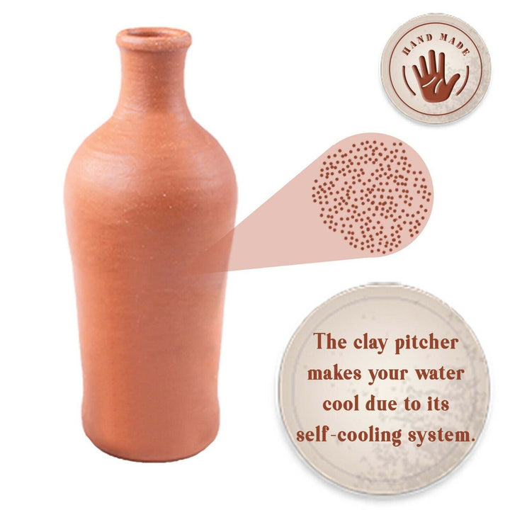 Unglazed Mud Jug with a Clay Cup, Terracotta Pitcher