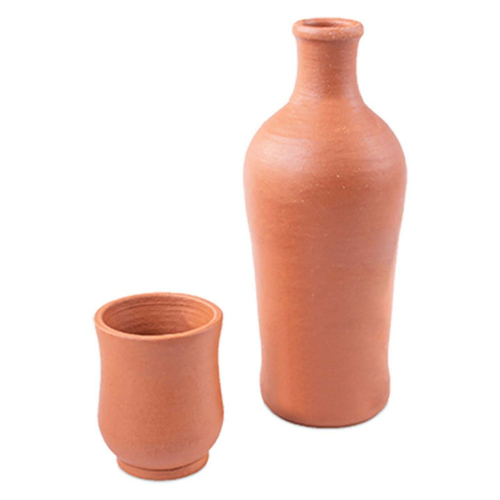 Unglazed Mud Jug with a Clay Cup, Terracotta Pitcher