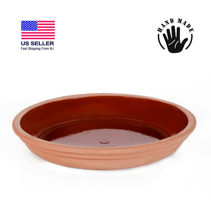 Earthenware Clay Pan, Terracotta Glazed Cazuela Dish, 11 in