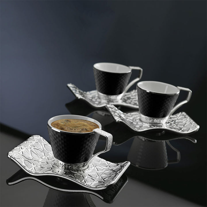 Turkish Coffee Cups Set of 6, Black Mugs, 18 Pcs, 4 Oz