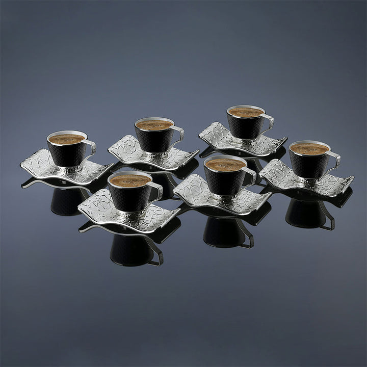 Turkish Coffee Cups Set of 6, Black Mugs, 18 Pcs, 4 Oz