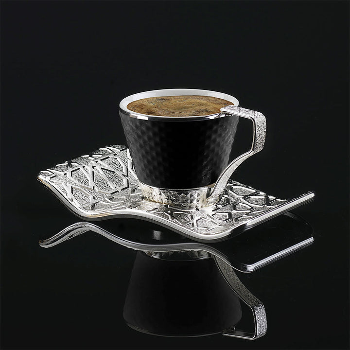 Turkish Coffee Cups Set of 6, Black Mugs, 18 Pcs, 4 Oz