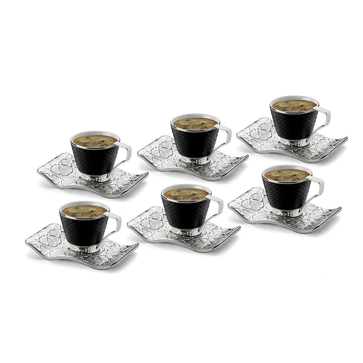 Turkish Coffee Cups Set of 6, Black Mugs, 18 Pcs, 4 Oz