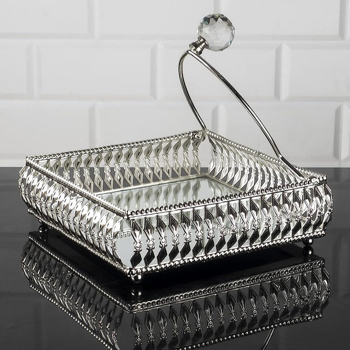 Handmade Metal Leaf Design Napkin Holder, 6.7 in, Silver