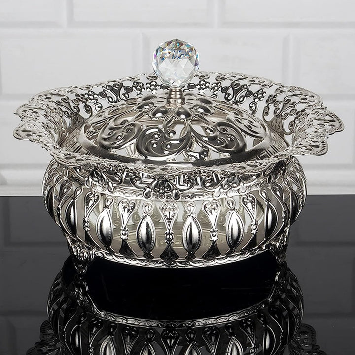 Handmade Fancy Sugar Serving Bowl with Lid and Crystal Top