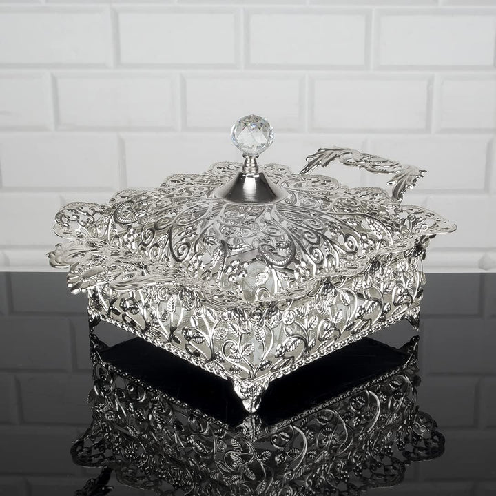 Handmade Candy Dish, Decorative Sugar Serving Bowl with Glass Lid and Crystal Top