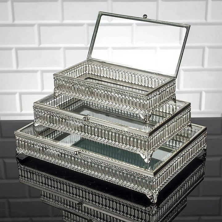 Handmade Fancy Keepsake Boxes, Metal Display Cases with Clear Acrylic Lids