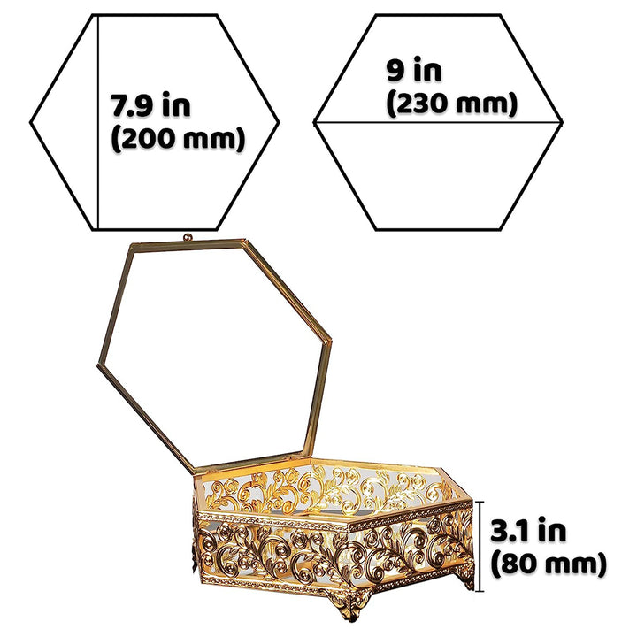 Handmade Hexagon Metal Display Cases with Lids, Vintage Jewelry Box