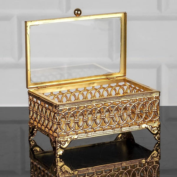 Handmade Decorative Vintage Jewelry Box, Antique Trinket Case with Mirror