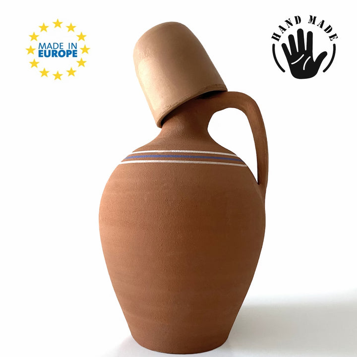 Handmade Clay Water Pitcher with 6 Clay Cups, Water Carafe