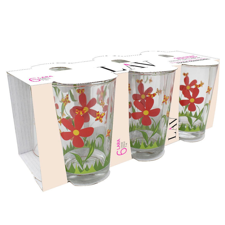 Decorated Water Glass Set, Drinking Glasses Set of 6, 7 Oz